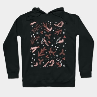 Floral, leafy Foliage Pink Winter Pattern Digital Illustration Hoodie